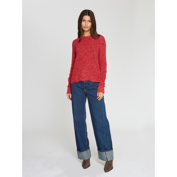 Cotton By Autumn Cashmere Tweed Distressed Scallop Shaker In Salsa Size S - Picture 2 of 11